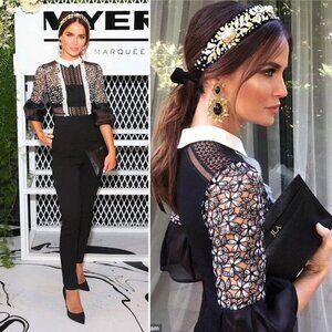 SELF PORTRAIT Couture LACE PANELED JUMPSUIT BELL SLEEVE SIZE 4